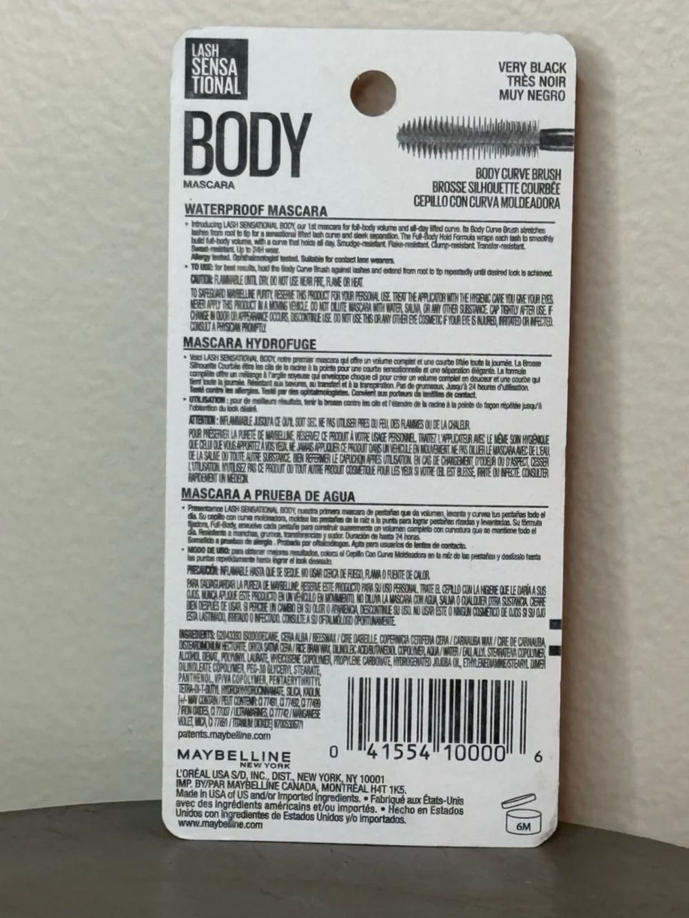 Maybelline Lash Sensational Body Mascara - Very Black (Silver Tube)